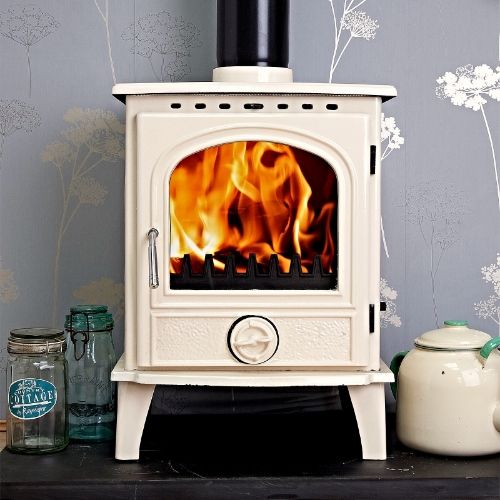 Bianco 8 Enamel Multifuel Woodburning Stove Stoves 8kw Cream Ivory Log
